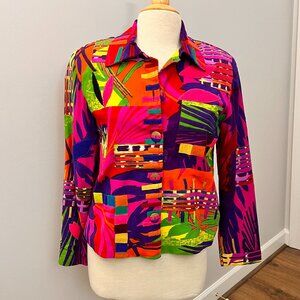 Sandy Starkman Vintage Boho Bright Colorful Embellished Wearable Art Jacket M